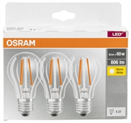 OSRAM LED GLOEILAMP OSRAM BASE CLASSIC A WARM WIT E27 6,5W 3 STUKS