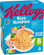 KELLOGG'S GEPOFTE EN GEROOSTERDE RIJSTKORRELS VERRIJKT MET VITAMINEN EN IJZER.